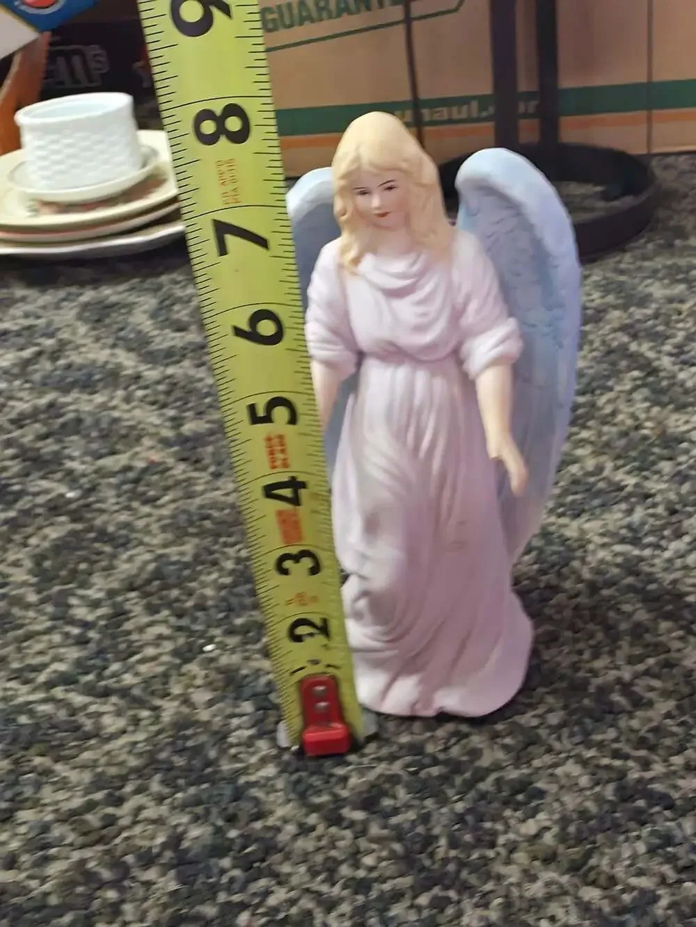 Porcelain Angel Figurine Blue Wings 8 Inch